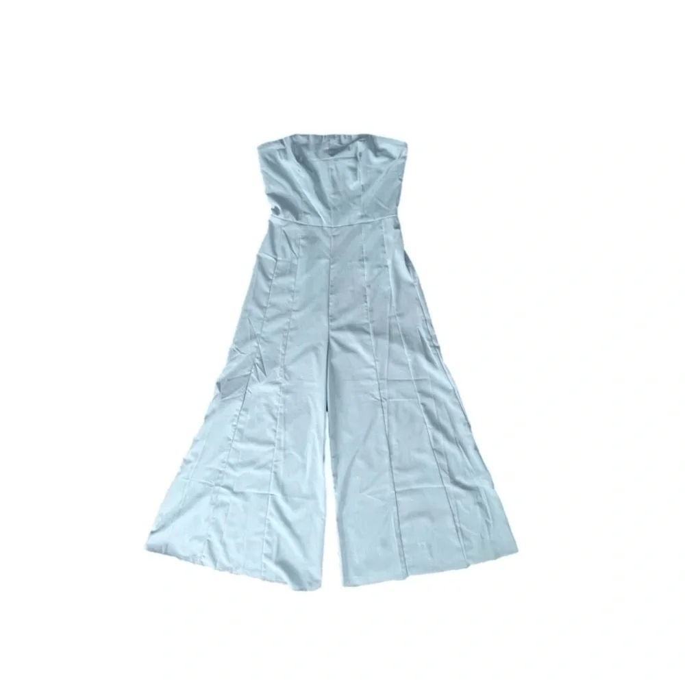 Nwt Missguided Powder Blue Bandeau Palazo Wide Leg Jumpsuit Women’s Size 4 - Picture 3 of 5